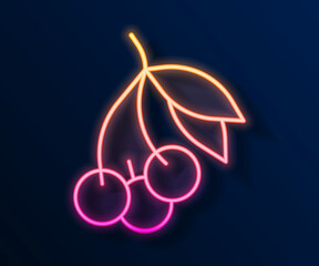 Glowing neon line Fresh summer berries icon isolated on black background. Berry fruit. Vector