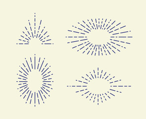 Set of Vintage Sunbursts in Different Shapes. Trendy Hand Drawn Retro Bursting Rays Design Elements. Hipster Vector illustration