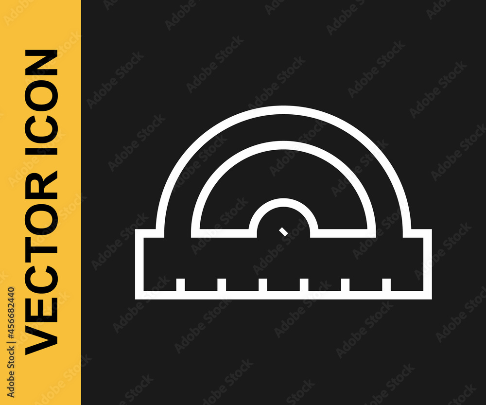 Poster white line protractor grid for measuring degrees icon isolated on black background. tilt angle meter