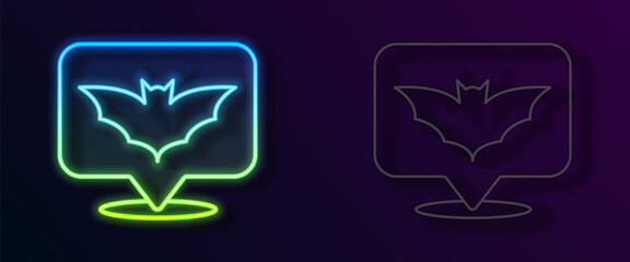 Glowing neon line Flying bat icon isolated on black background. Happy Halloween party. Vector