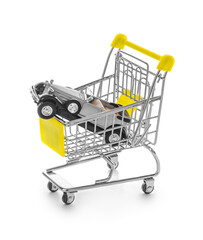 Toy car in shopping cart