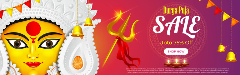 vector illustration for Indian hindu festival Durga puja sale banner, flyer poster