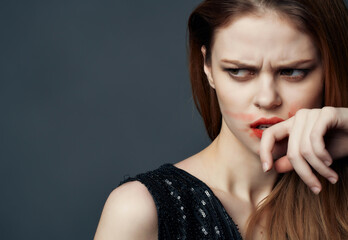 Obraz premium pretty woman in a black dress fashion Lifestyle isolated background