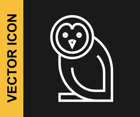White line Owl bird icon isolated on black background. Animal symbol. Vector