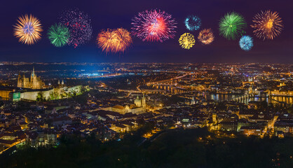 Fototapeta premium Fireworks in Prague - Czech Republic