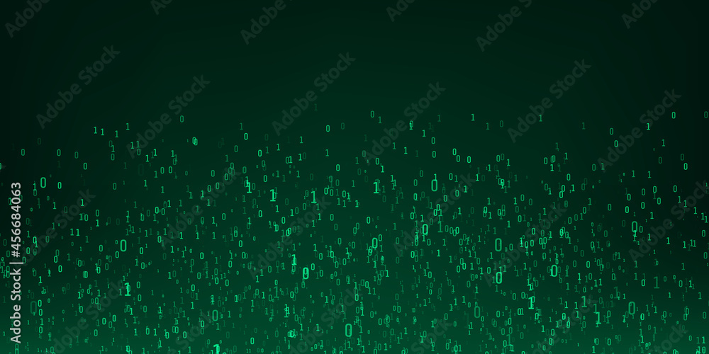 Poster Binary code background. Digital data stream in green colors. Matrix. Vector