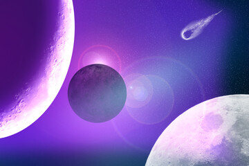Planets and stars, constelations and Universe Nebula on Milky Way. Scientific futuristic esoteric...