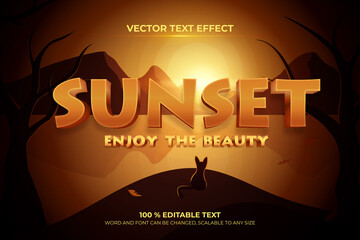Sunset editable 3d text effect with landscape mountain backround style