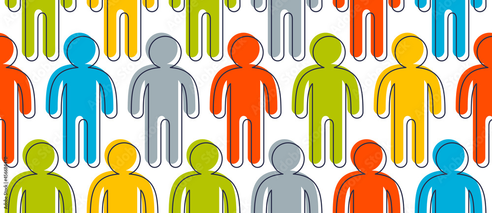 Poster man icons seamless background, endless pattern with simple man signs.
