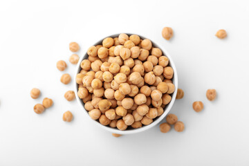 Chickpea in white bowl on white background