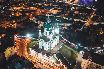 Obraz premium Aerial view of St Andrew's Church in Kyiv