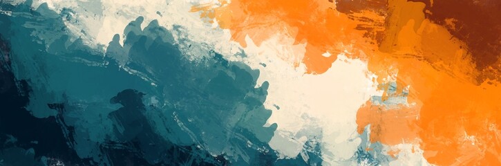 Abstract painting art with blue and orange paint brush for presentation, website background, banner, wall decoration, or t-shirt design