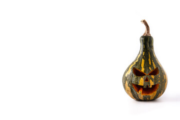 Halloween green pumpkin isolated on white background.Copy space