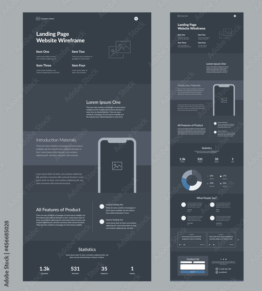 Poster website template design. dark landing page site wireframe. one page site layout interface for your c