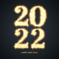 2022 Happy New Year celebrate card with golden glittering sparks. Luxury New Year 2022 creative design. Vector illustration.