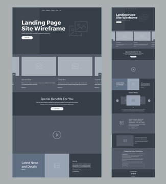 Website template design Dark landing page site wireframe.