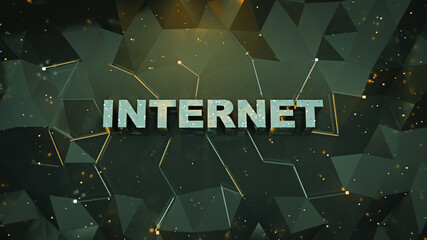 Green inscription Internet network visualization 3D rendering