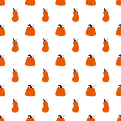 Cute orange pumpkins seamless vector pattern. Cozy autumn ornament on a white background
