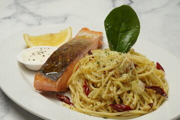 pan fried salmon and pasta