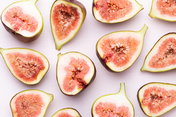 Fig fruits isolated on white background. Top view. Flat lay pattern