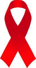 Realistic red ribbon, cancer awareness symbol isolated on white background. Vector illustration.