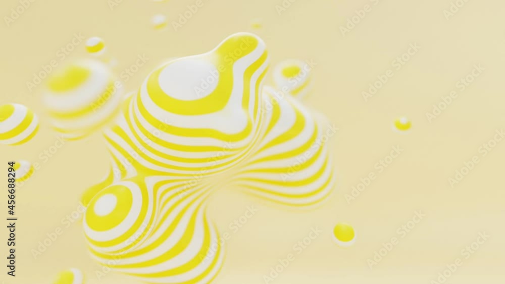 Poster liquid striped animated metaball or organic floating spheres blobes drops or bubbles 3d render abstr