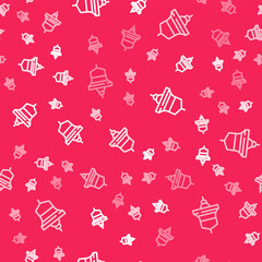 White line Ship bell icon isolated seamless pattern on red background. Vector