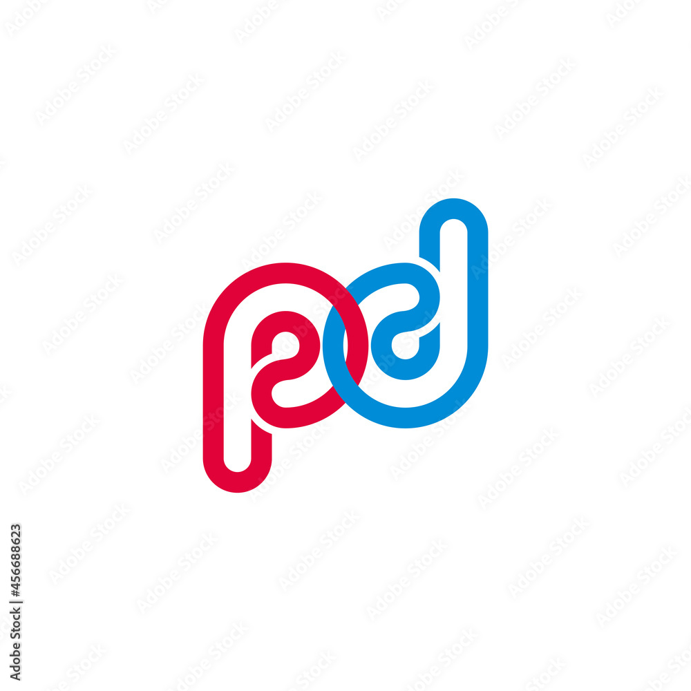 Poster letter pd linked overlapping thin line geometric logo vector