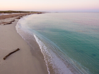 Aerial view of Is Arutas Beach, sardinia, at sunrise