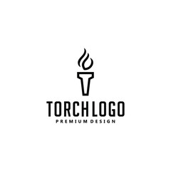 Initial letter T torch fire flame icon logo design
