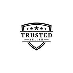 Trusted seller rating stars with shield stamp icon logo design