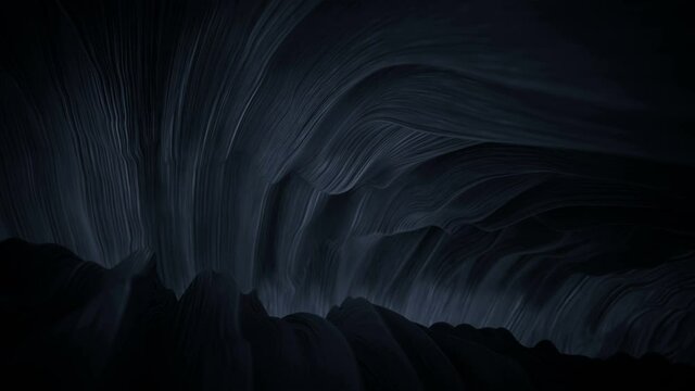 Black abstract wavy shape. 3D render seamless loop animation