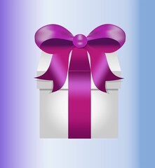 Box with bow and ribbons surprise gift for celebrations package with violet bow for happy birthday present