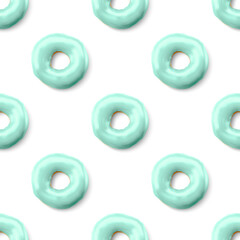 Creative seamless pattern donuts isolated on light background. Collection of colorful donuts. Seamless texture glazed donuts. Nutrition concept. Vector illustration
