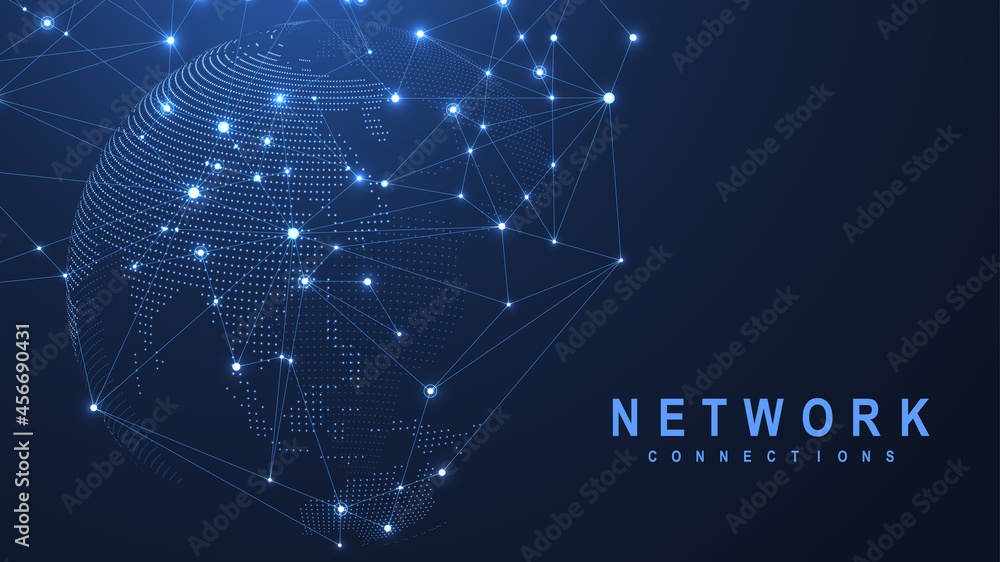 Poster Global network connection concept. Big data visualization. Social network communication in the global computer networks. Internet technology. Business. Science. Vector illustration