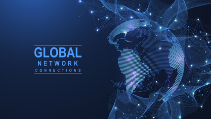 Global network connection concept. Big data visualization. Social network communication in the global computer networks. Internet technology. Business. Science. Vector illustration