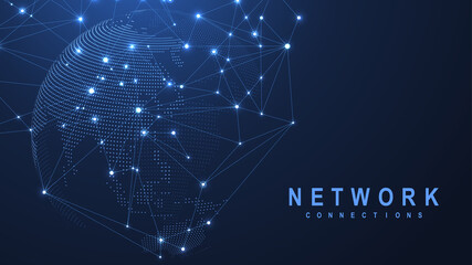 Global network connection concept. Big data visualization. Social network communication in the global computer networks. Internet technology. Business. Science. Vector illustration - obrazy, fototapety, plakaty