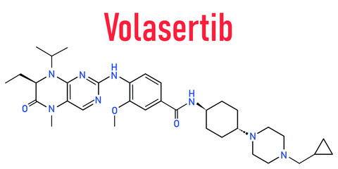 Volasertib cancer drug molecule (PLK1 inhibitor). Skeletal formula.