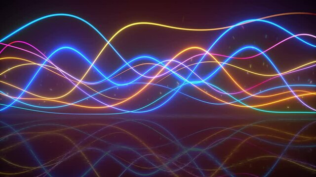 Bright sound waves oscillating. Abstract VJ loop. 3D render animation