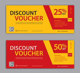 Discount Voucher template on red background, discount card, gift voucher design, coupon, certificate, Labe, Sale banner, headers, banner design, gift card, promotion card, element graphic, Vector 