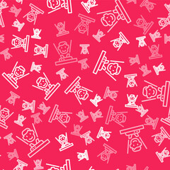 White line Hologram icon isolated seamless pattern on red background. Global communication technology. Vector