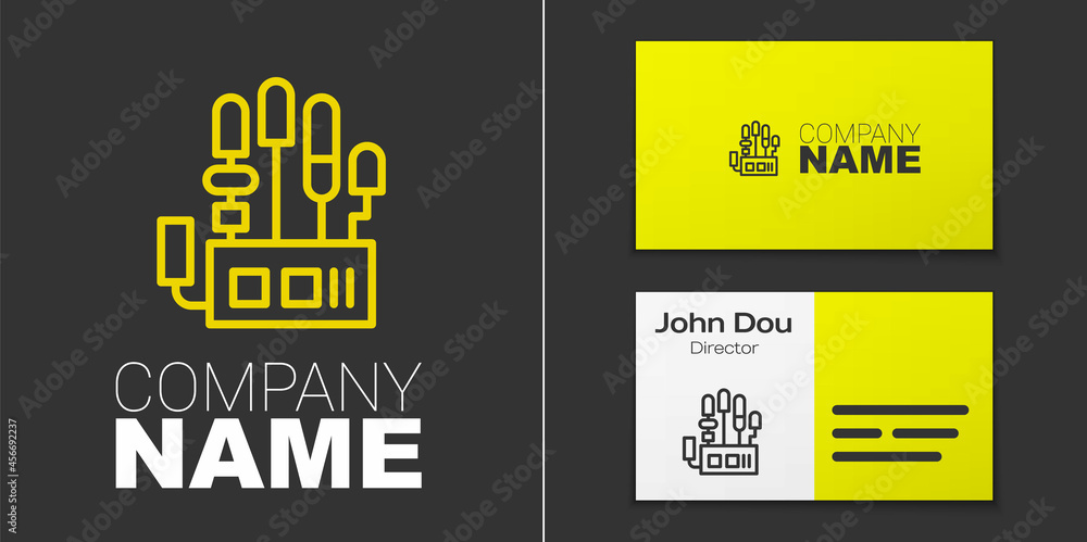 Poster logotype line mechanical robot hand icon isolated on grey background. robotic arm symbol. technologi