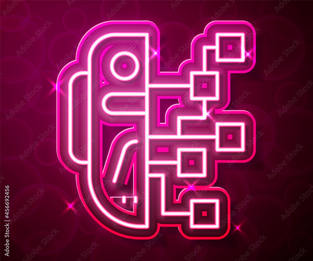 Poster glowing neon line humanoid robot icon isolated on red background. artificial intelligence, machine l