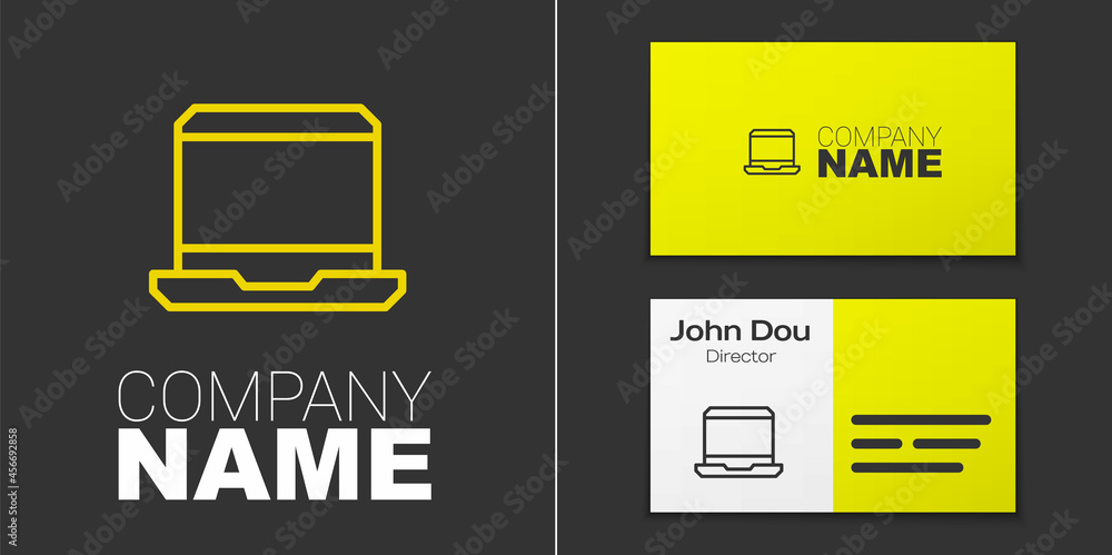 Poster logotype line laptop icon isolated on grey background. computer notebook with empty screen sign. log