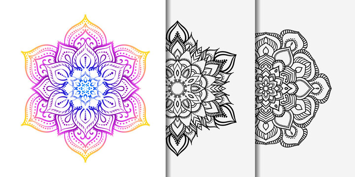 Round mandala gradient for Coloring book page antistress.
