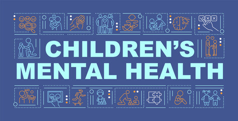 Kids mental health word concepts banner. Emotional development. Infographics with linear icons on blue background. Isolated creative typography. Vector outline color illustration with text