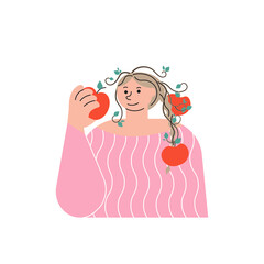Smart woman harvests self-improvement apples on her head.