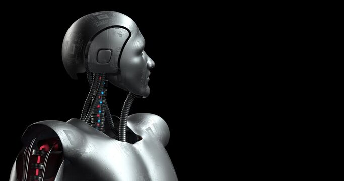 Bionic Robot Analyzing And Checking. AI Humanoid Cyborg. Robotics And Technology 3D Concept.