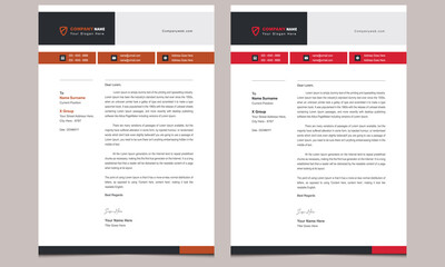 Simple elegant unique professional creative corporate modern business style letterhead design template with clean red and orange shapes.