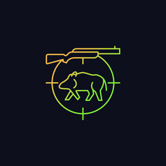 Wild boar hunting gradient vector icon for dark theme. Capture and kill wild hog. Feral peccary and pig. Thin line color symbol. Modern style pictogram. Vector isolated outline drawing